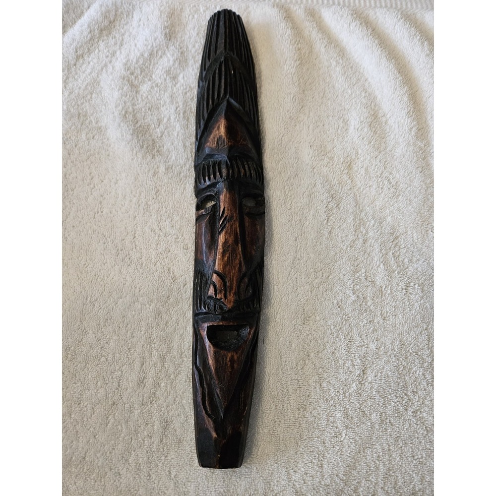 Vintage Hand Carved Tribal Elder Man Head Wood‎ African Wall Art Hanging 16x3